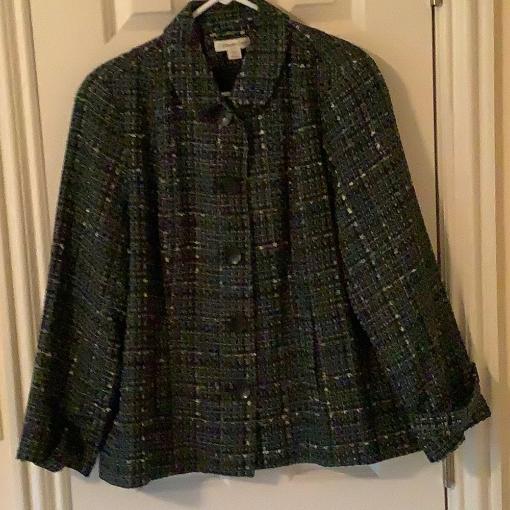 Coldwater Creek button front navy tweed blazer